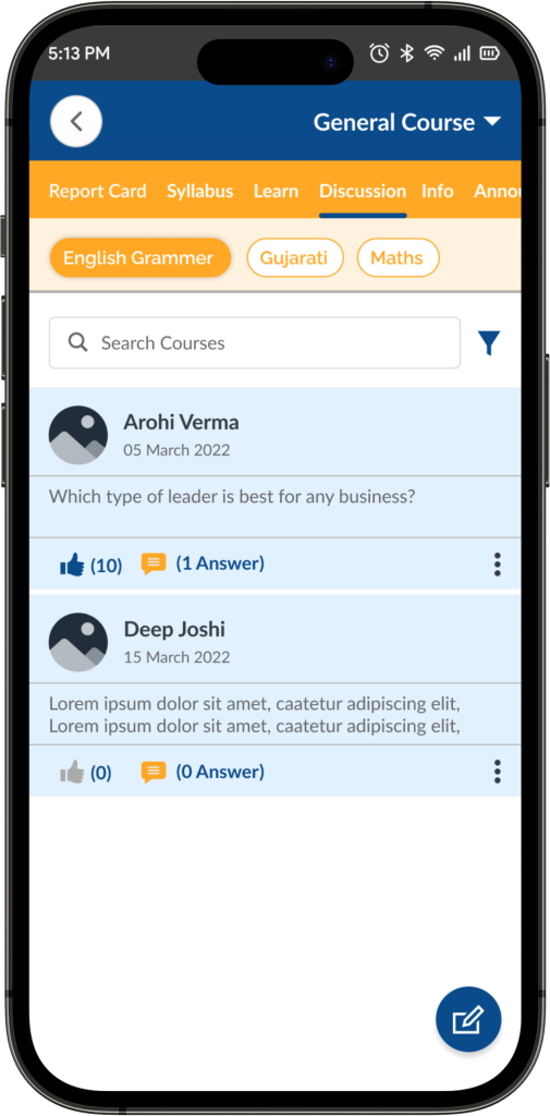 e-learning app dashboard